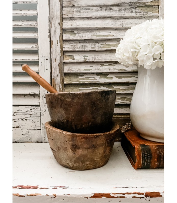 Antique Rare French Wood Mortars - Beautiful coloring/Patina, heavy pieces